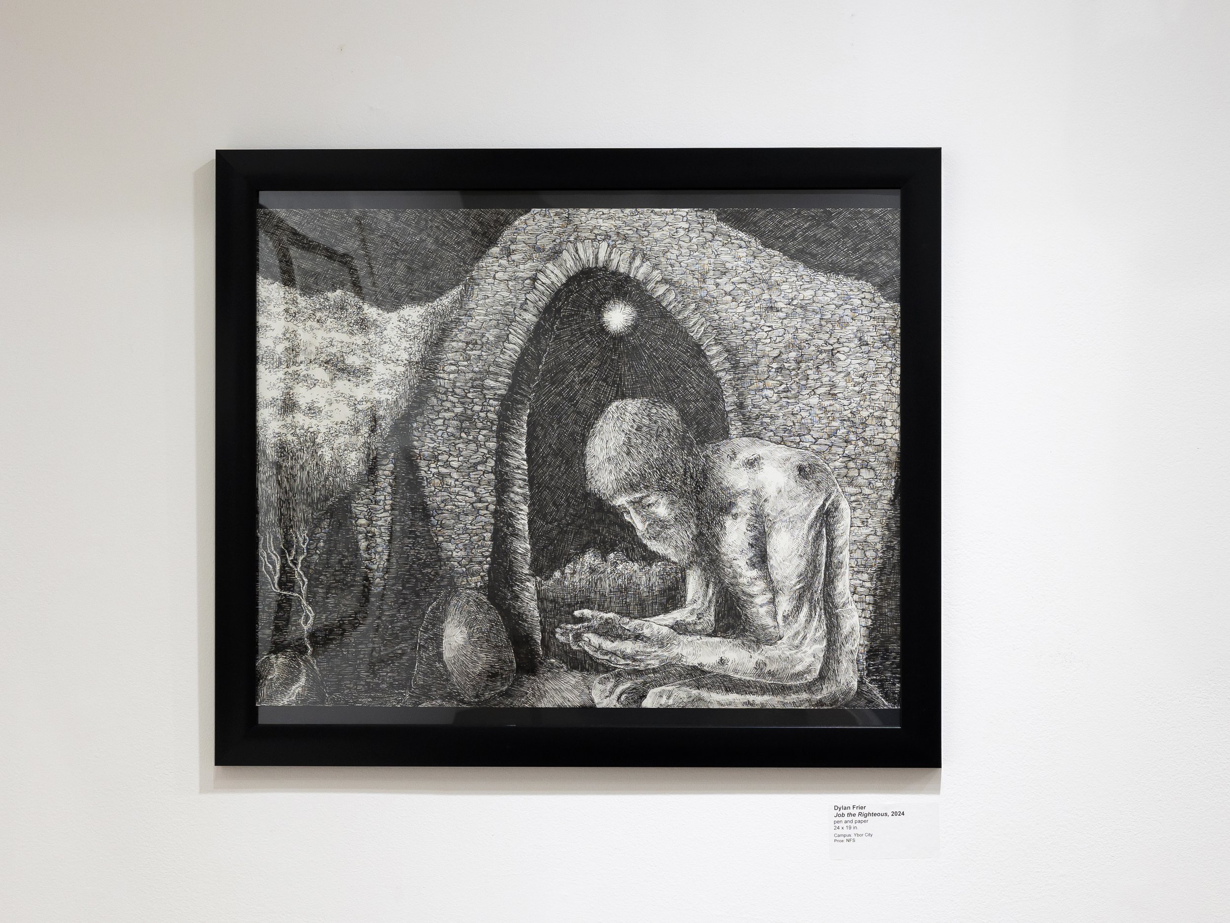 Image of Job The Righteous 2024, Drawing by artist Dylan Frier in the HCC art gallery.