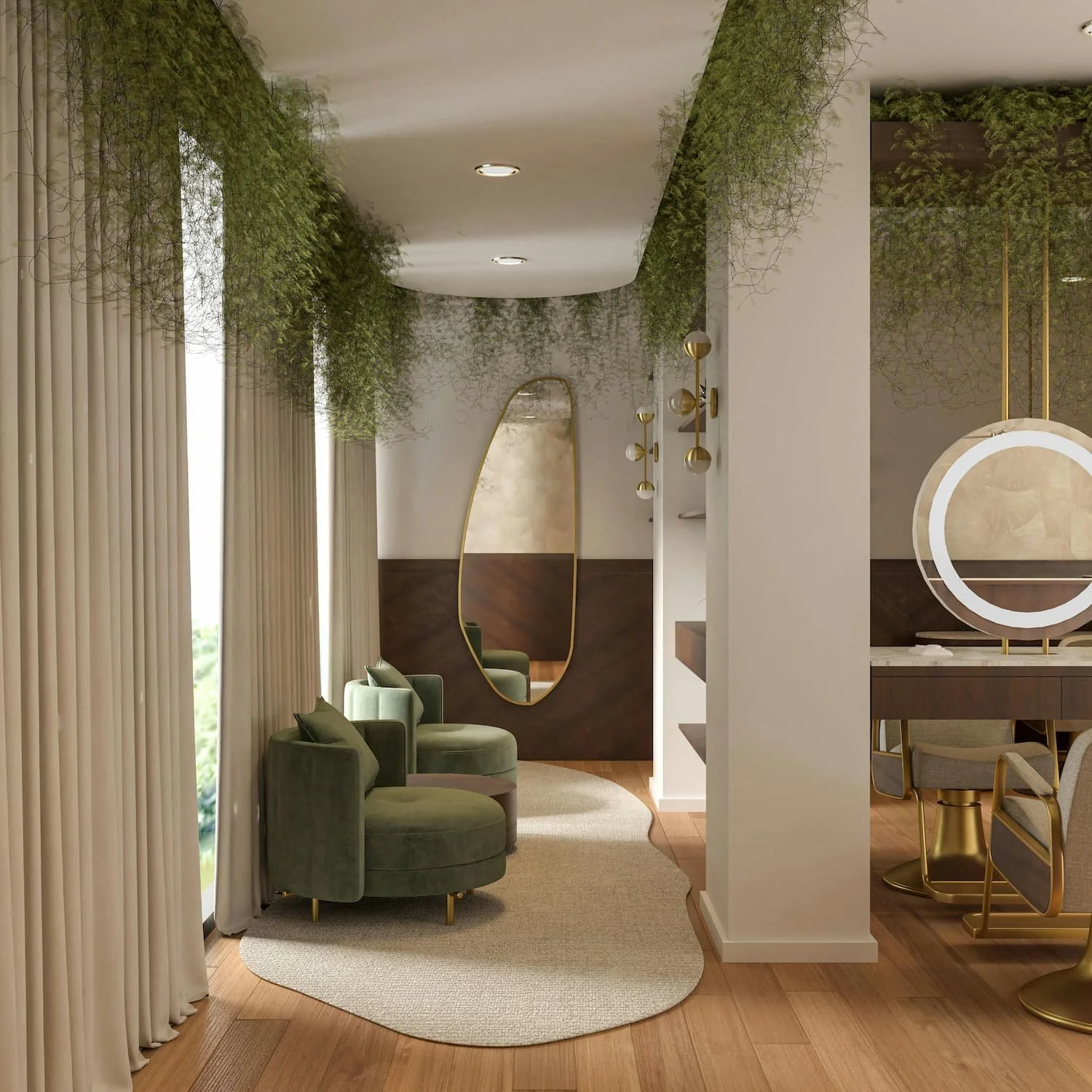 Warm interior of Maison Hair Studio with natural light and Italian furniture in Shoreditch