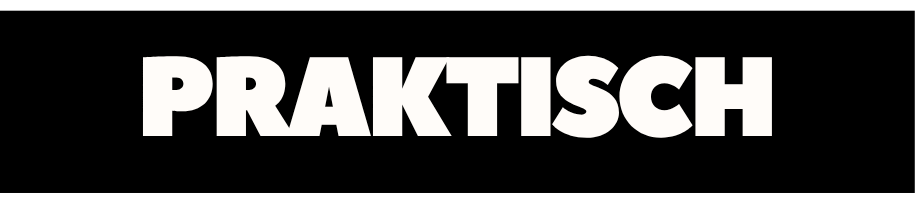 The word "PRAKTISCH" in bold white letters on a black background.