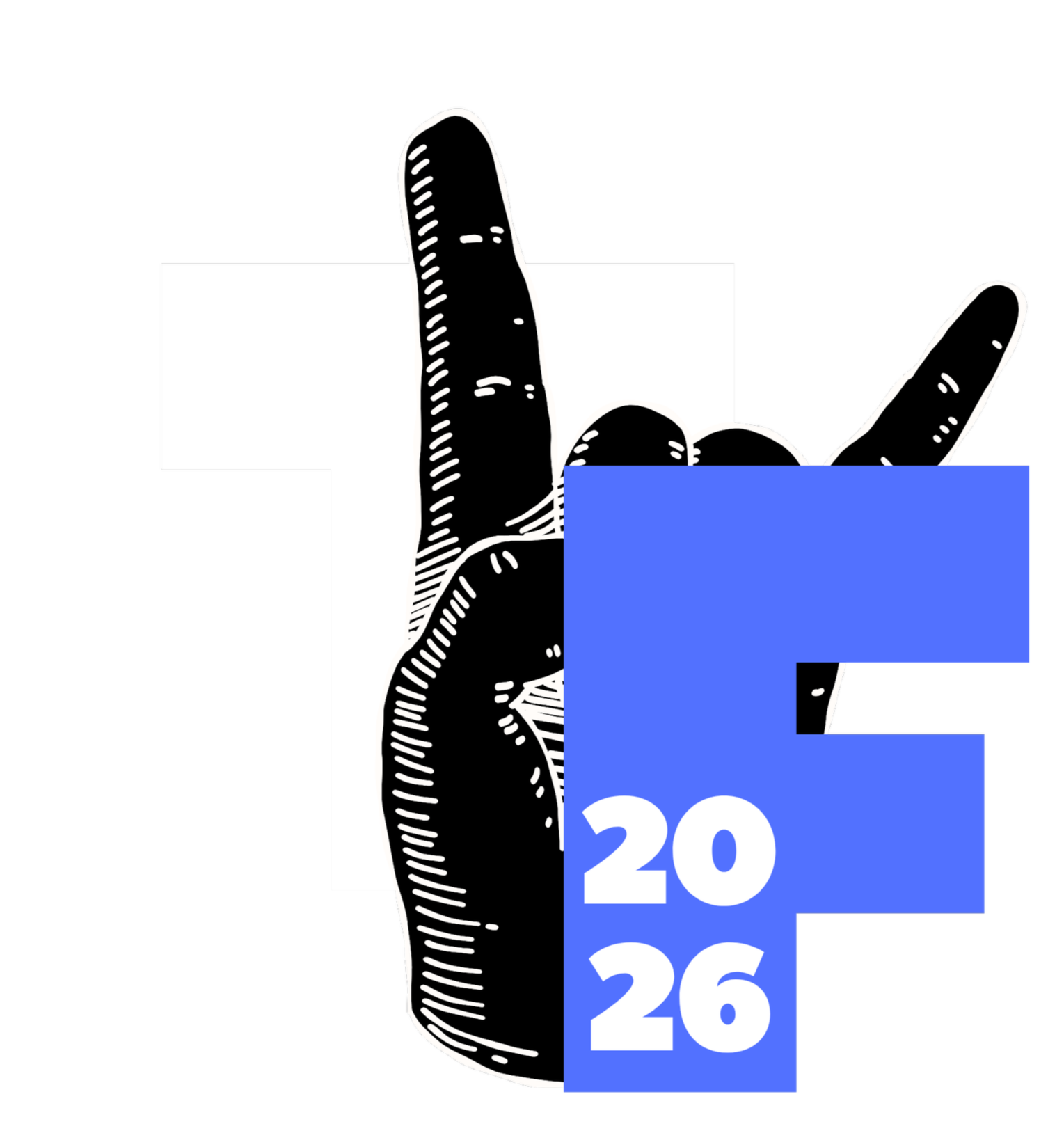 A stylized black and white illustration of a hand with an extended index finger, holding a blue vertical strip with white calendar dates from 20 to 26, over a background of black and white abstract shapes.