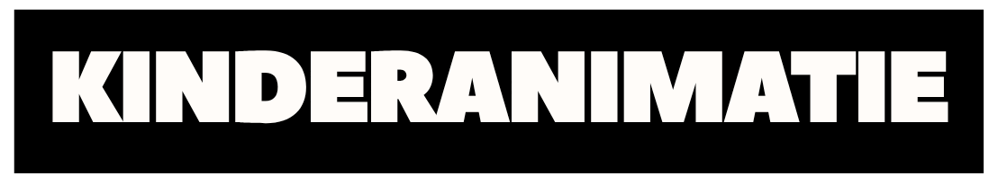 Text that says "KINDERANIMATIE" in bold white letters on a black background.