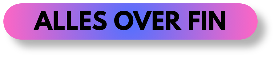 Pantoffel met tekst 'ALLES OVER FIN' op een gradient achtergrond van roze en paars.