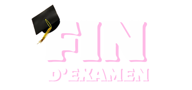 Graduation cap placed on top of the words 'FINE DEKAMEN' in pink and white text.