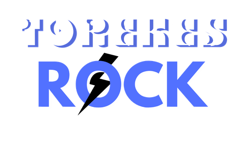 Text reading 'TORQUES ROCK' in bold, 3D, blue and white letters on a black background.