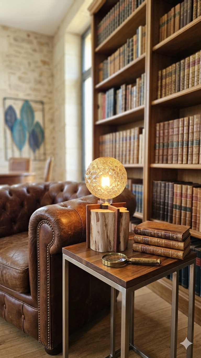 Lampe artisanale à poser, lampe de chevet, lampe de salon, lampe de bibliothèque, lampe de bureau. Ambiance cosy premium et chaleureuse.
