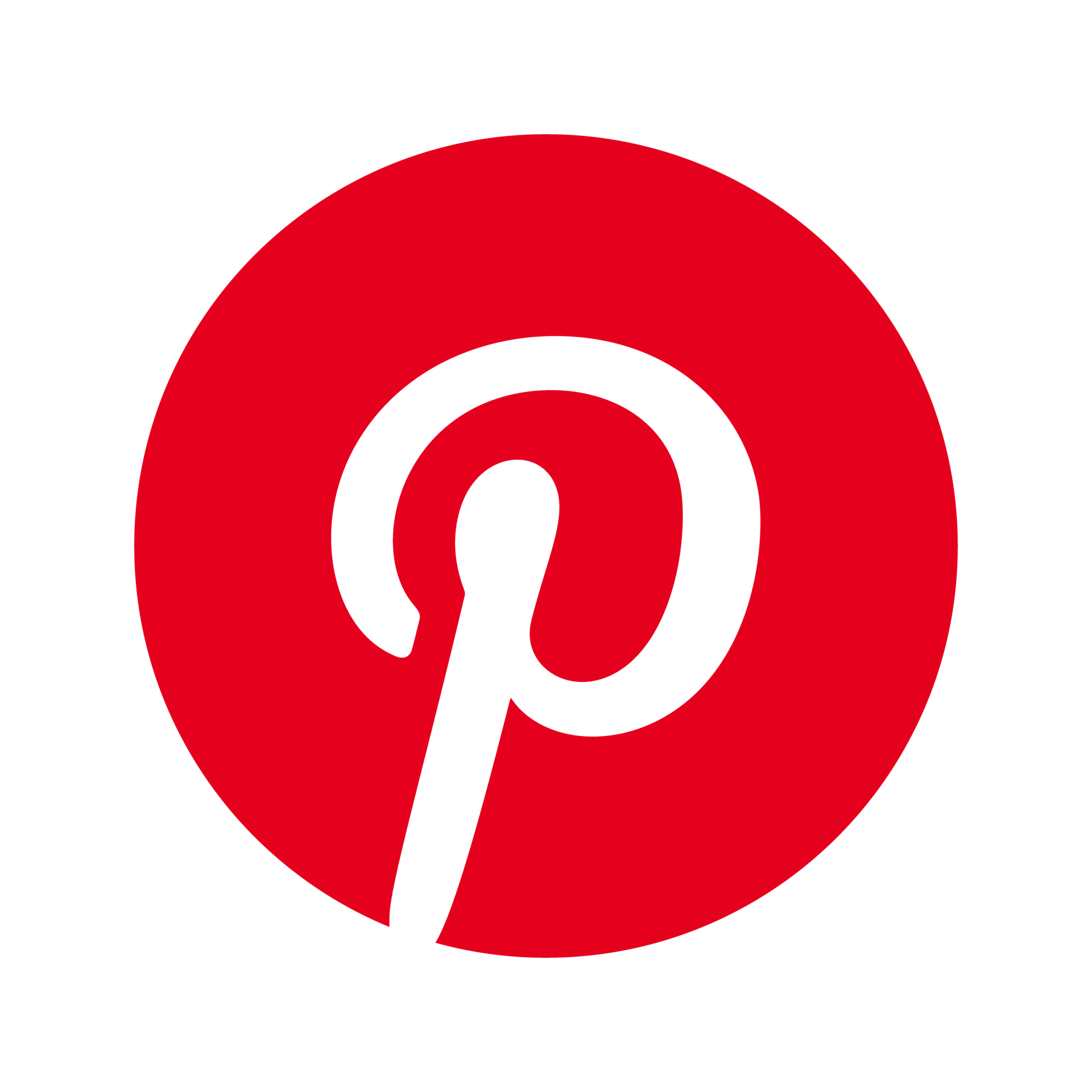 Logo de Pinterest avec un fond rouge et une épingle blanche stylisée.