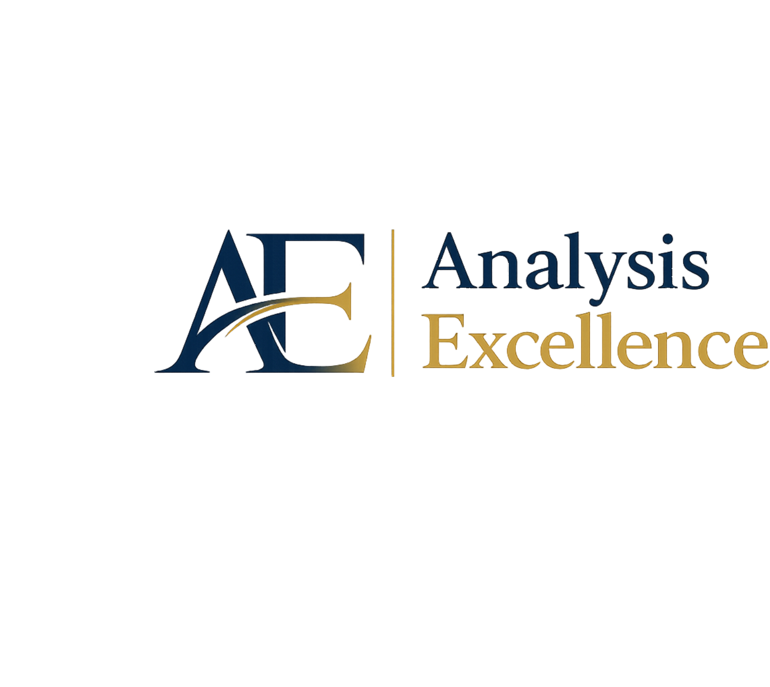 3D logo with the words 'Analysis', 'Excellence', and the initials 'A' and 'E' in stylized font.