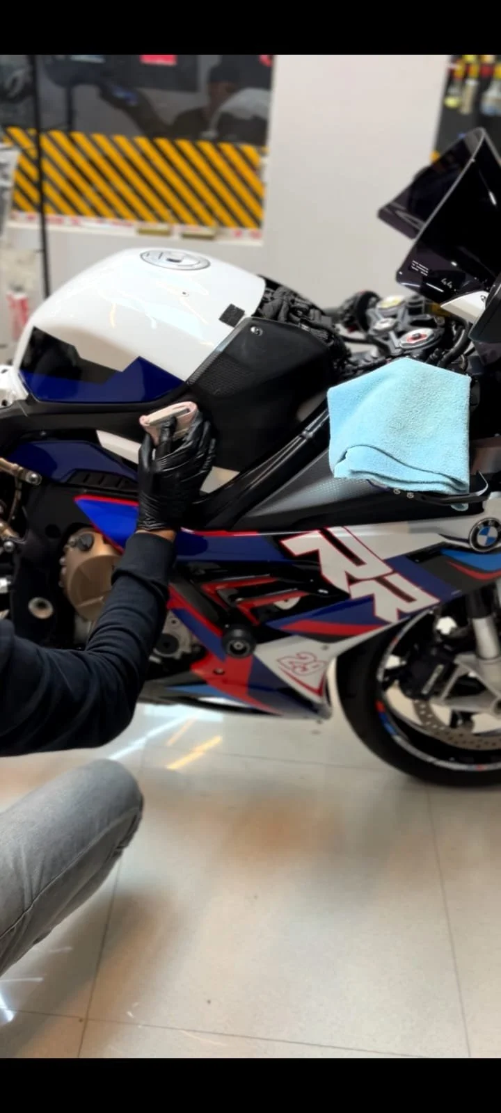 Appling Ceramic Coating to a BMW S1000 at DETAILED Ghansoli Navi Mumbai, Near by to Vashi , Turbhe, Airoli