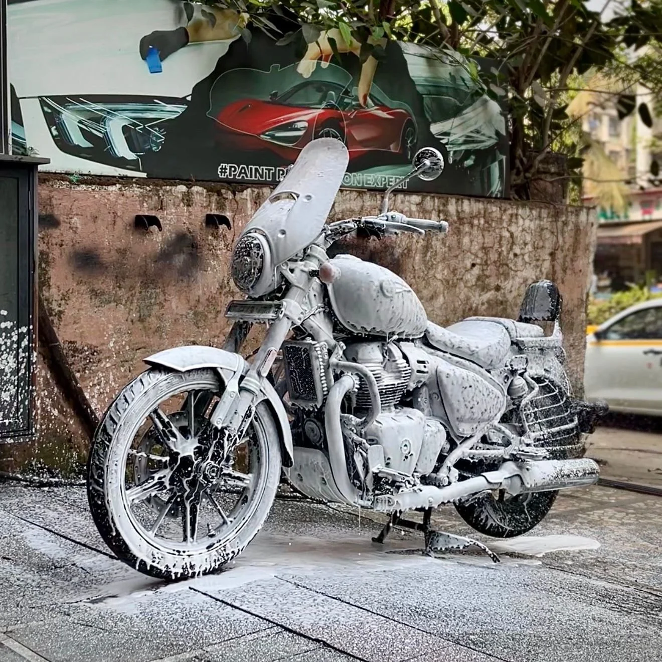Royal Enfield super metior 650 was protected with PPF, Proper Detailing was performed before PPF in DETAILED Ghansoli, Near by to Vashi, Airoli, Turbhe Navi Mumbai