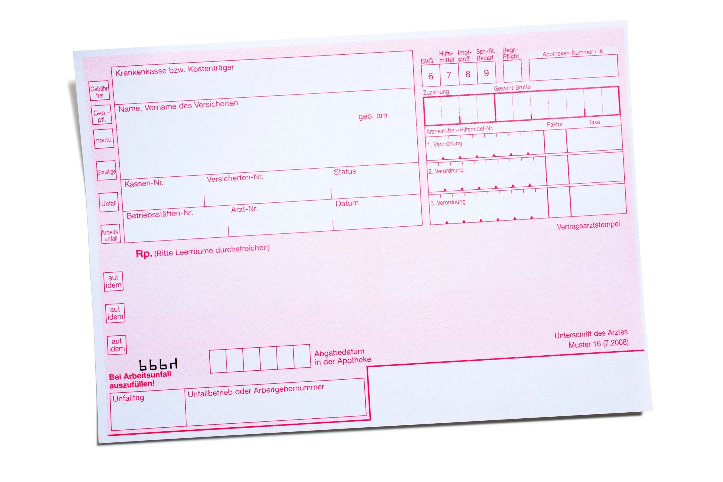 ein Standard Blanko-Rezept in rosa