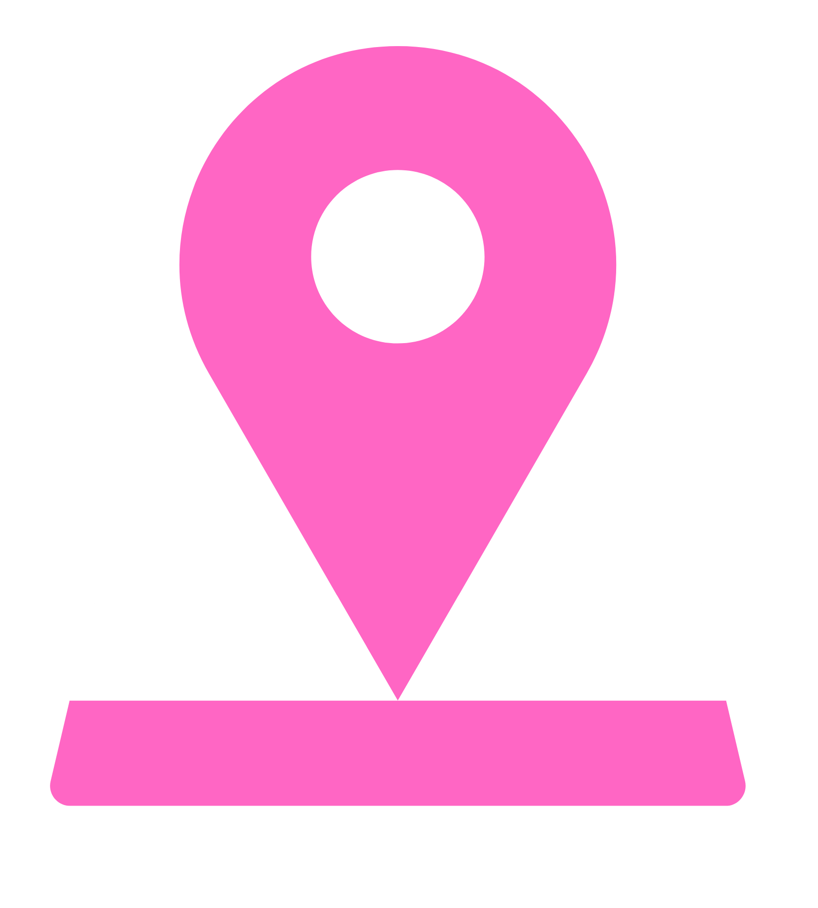 A pink location pin icon above a white and pink map marker on a black background.