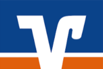 Logo der Volk- und Raiffeisenbanken mit blauer, weißer und orangefarbener Gestaltung.