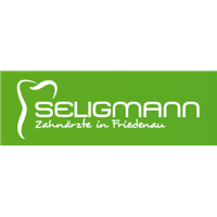 Grünes Logo mit weißem Zahn und Text 'Seligmann Zahnarzt in Friedenau'
