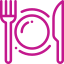 Close-up of a purple neon sign with the word 'food' in cursive.