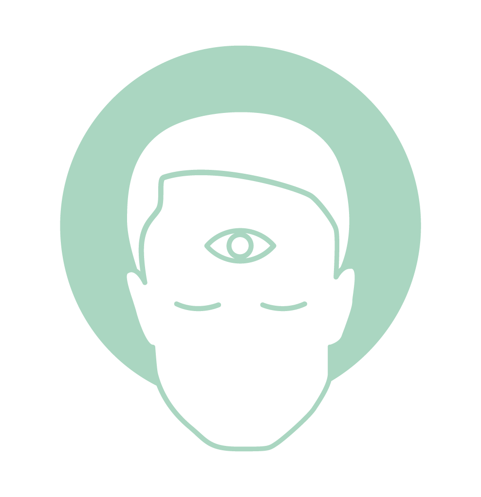 Icono de una cara con un ojo en el centro de la frente y un halo en el fondo.
