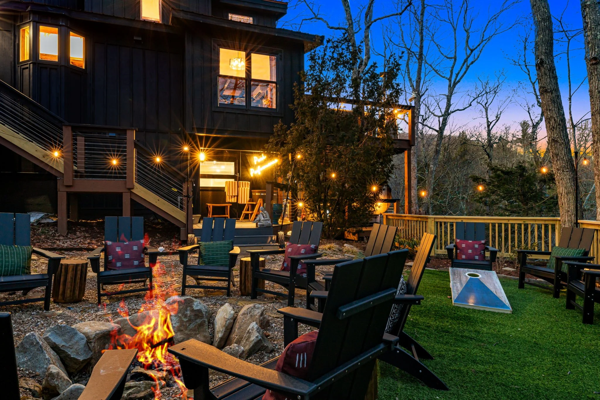 evening fire pit and house linville.jpg