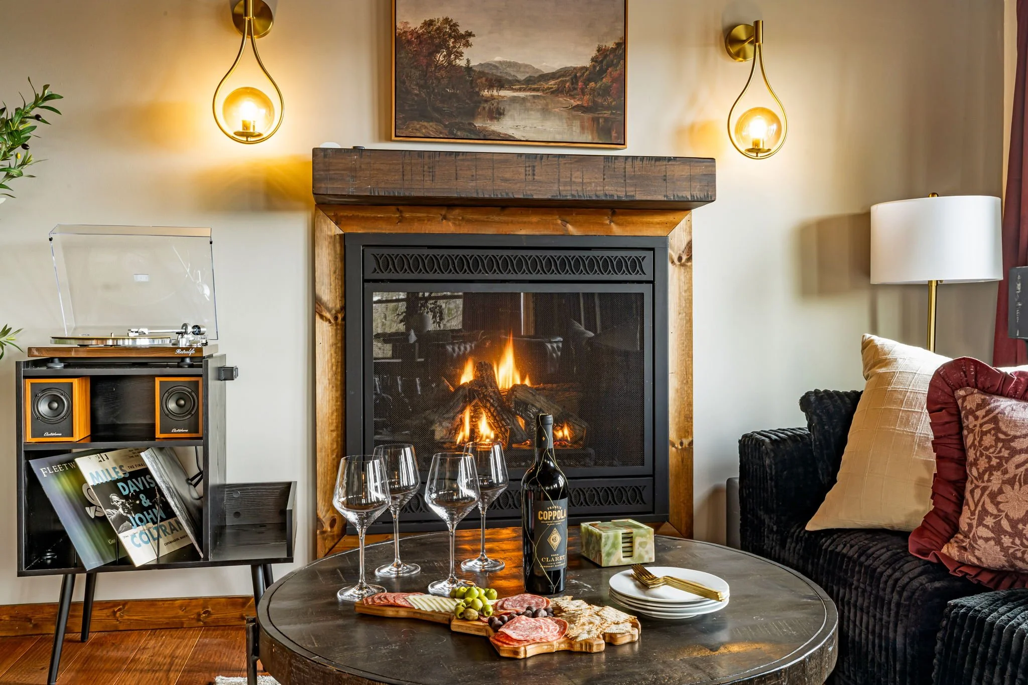A relaxing fire with a drink and food.jpg