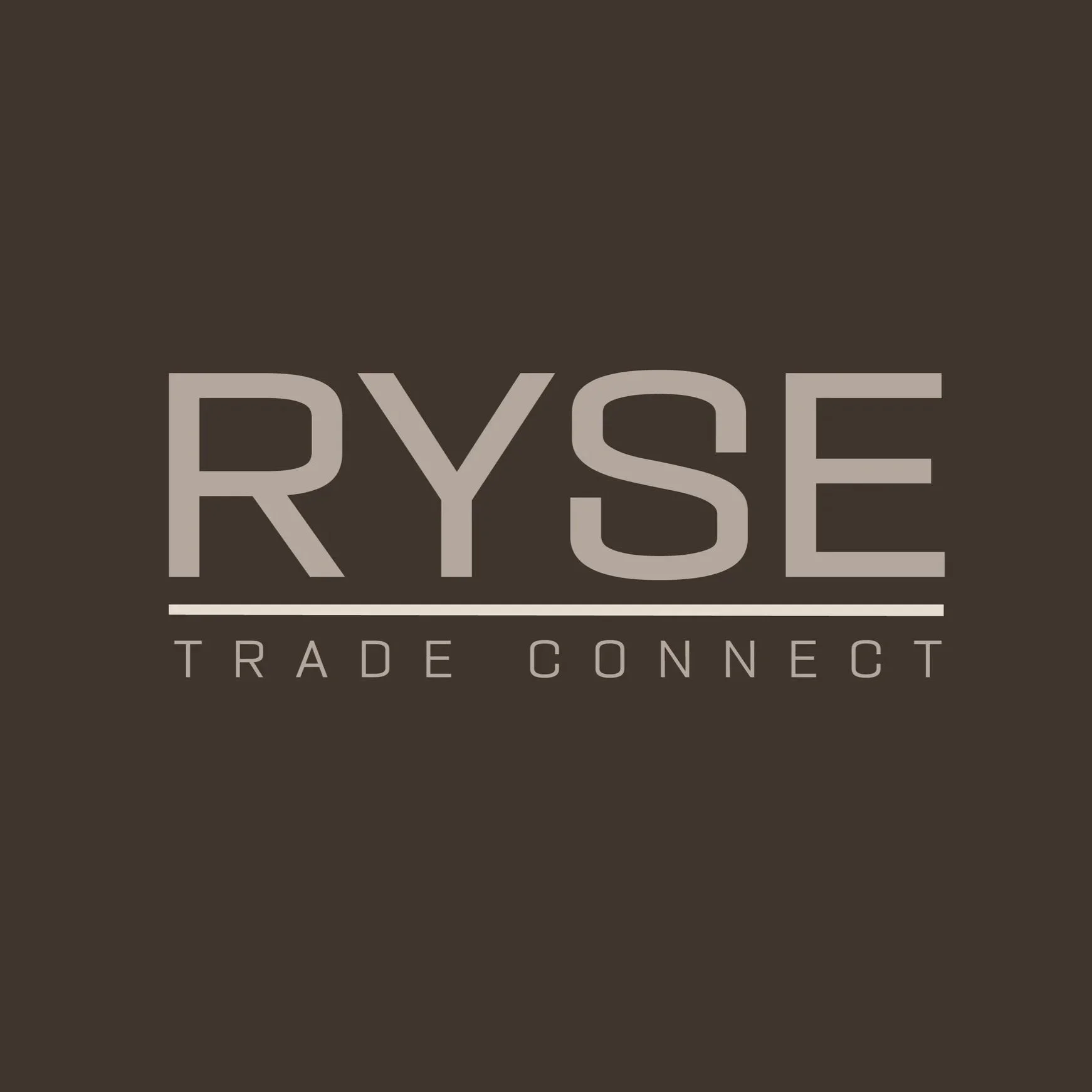 Logo with the words "RYSE" above a line and "TRADE CONNECT" below the line on a dark background.