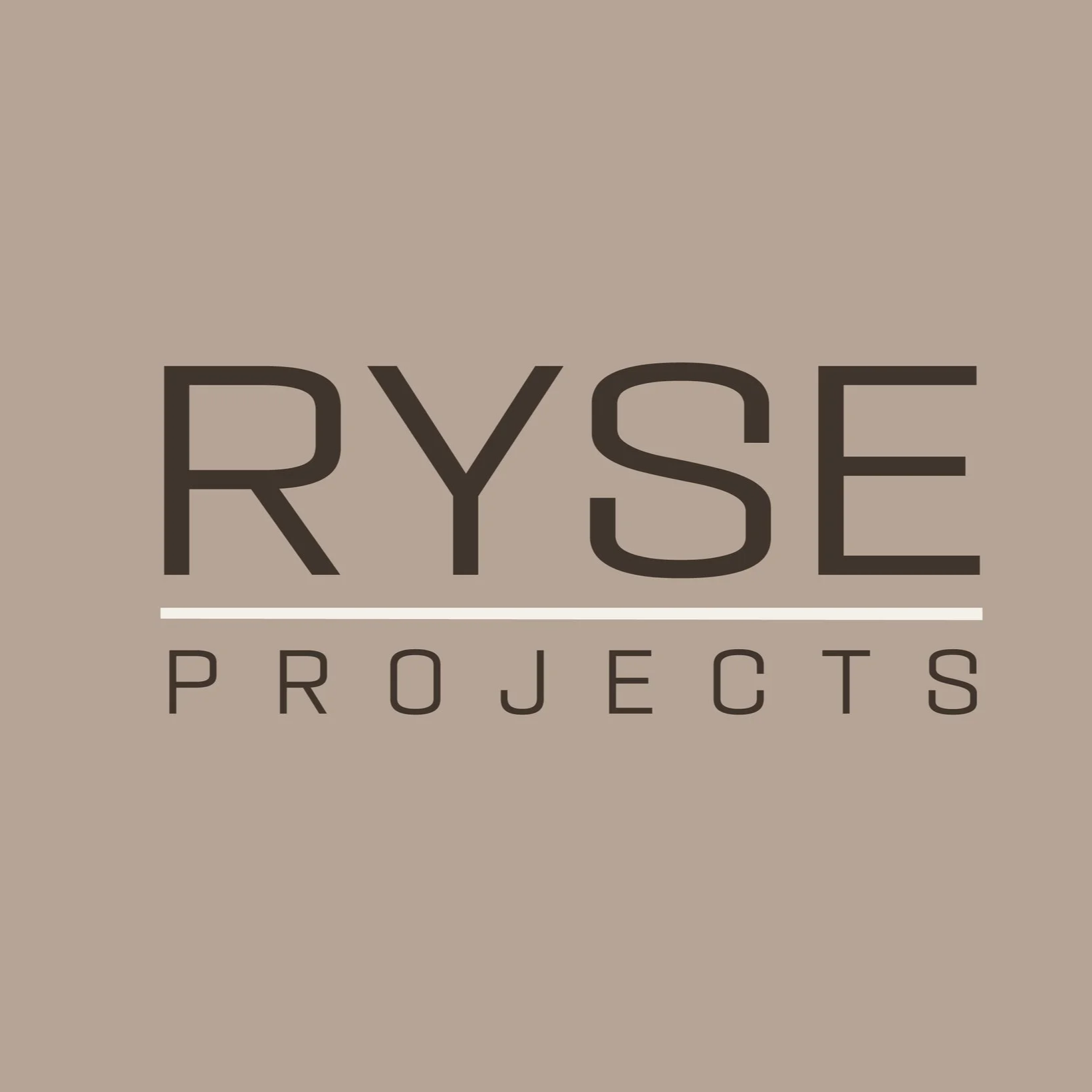 RYSE Projects logo on a beige background with black text and a white line underneath.