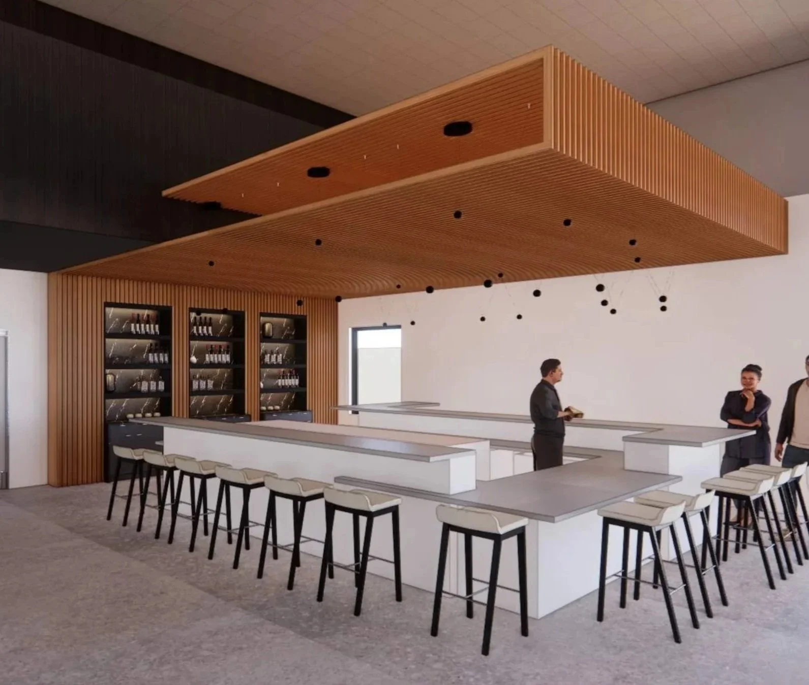 Concept design of community gathering and hospitality area at the upcoming DSSC Flagship campus in Dripping Springs.