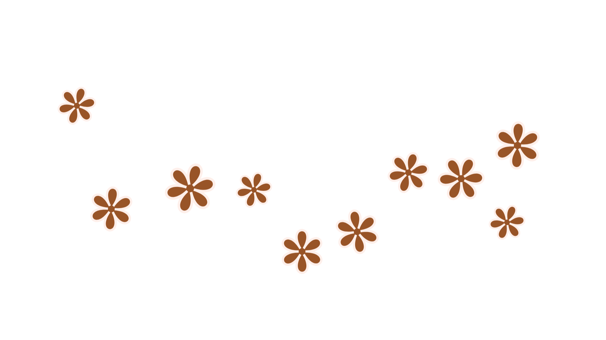 Fleurs marron clair avec contour blanc dispersées sur un fond noir