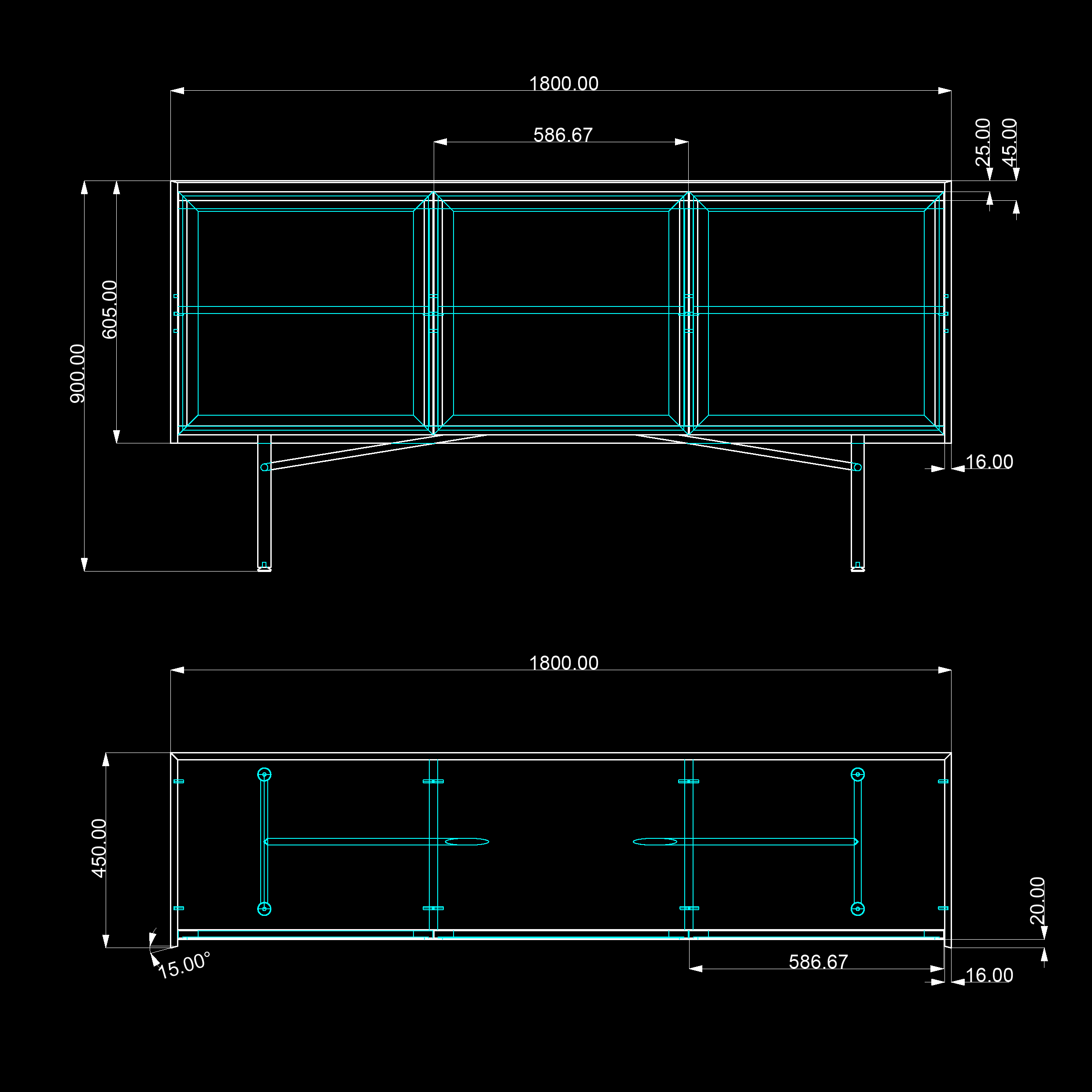 Technical blueprint of a rectangular structure with detailed measurements and angles, including dimensions and annotations.