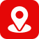 Red background with a white location pin icon in the center.