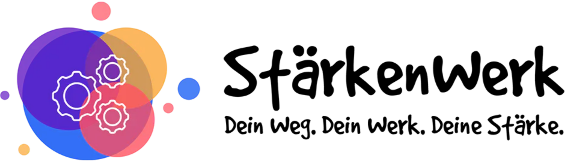 Grafik mit mehrere bunte Kreise und Zahnrad-Symbole, verbunden mit Text »Zusammenarbeit, Innovation und Technik"