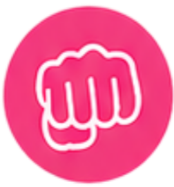 Pinkes Logo mit einem weißen Handballen, der eine Faust bildet, auf rosa Hintergrund.