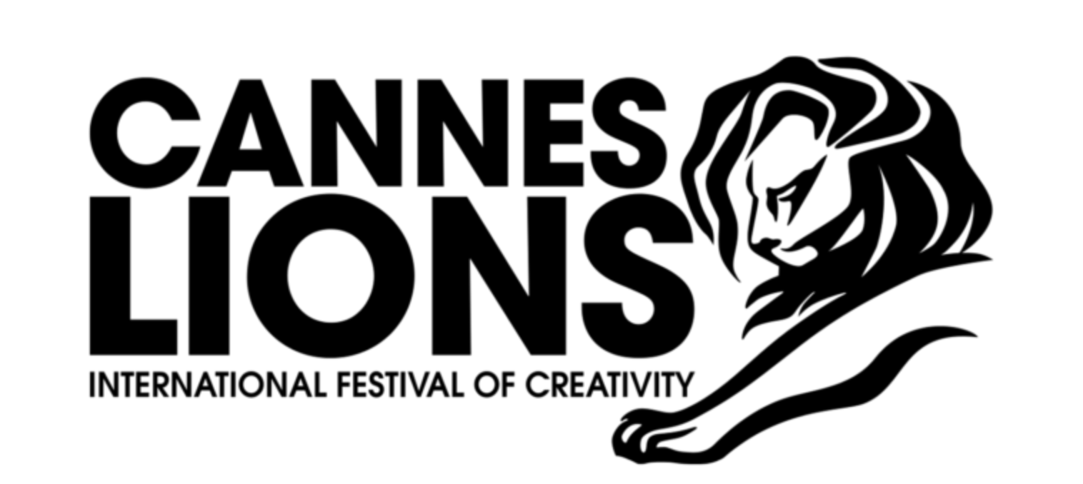 Black and white logo for Cannes Lions International Festival of Creativity featuring a stylized lion's head and text.