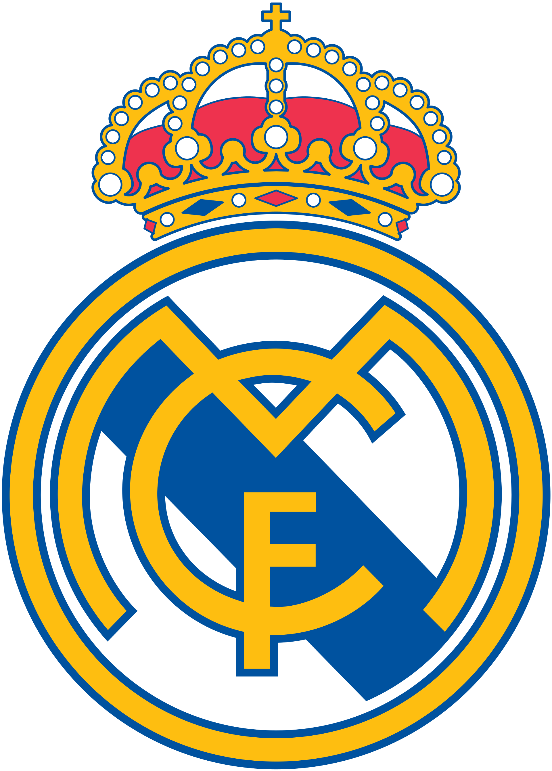The emblem of Real Madrid football club featuring a stylized monogram with the letters R, M, and a crown on top.