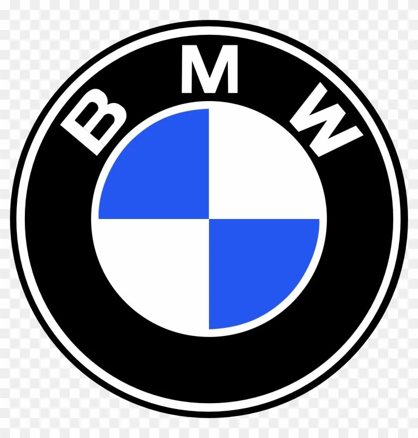 BMW logo with blue and white quartered circle and black outer ring with 'BMW' text