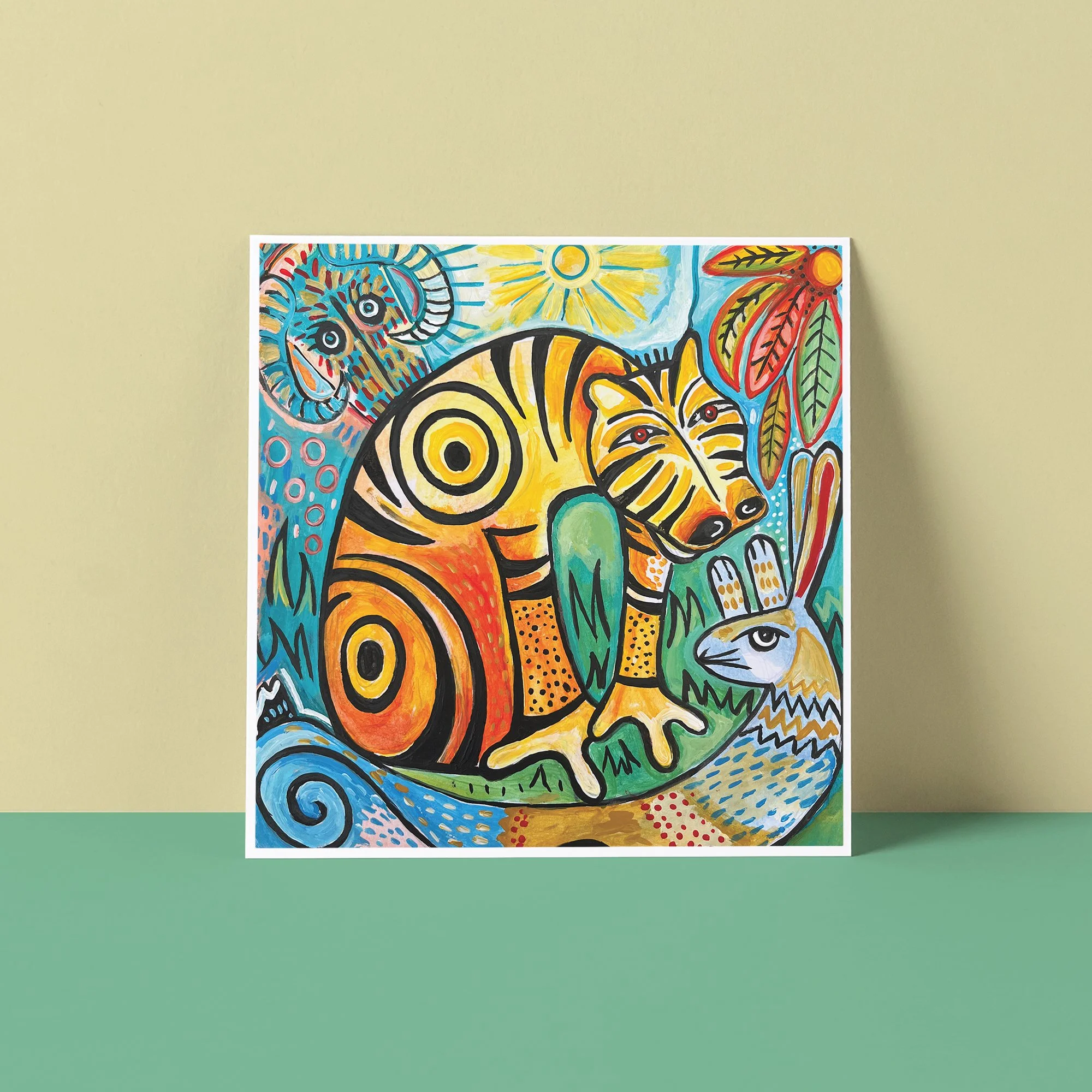 Hand Painted Folk Art Greeting Card - Time to Talk