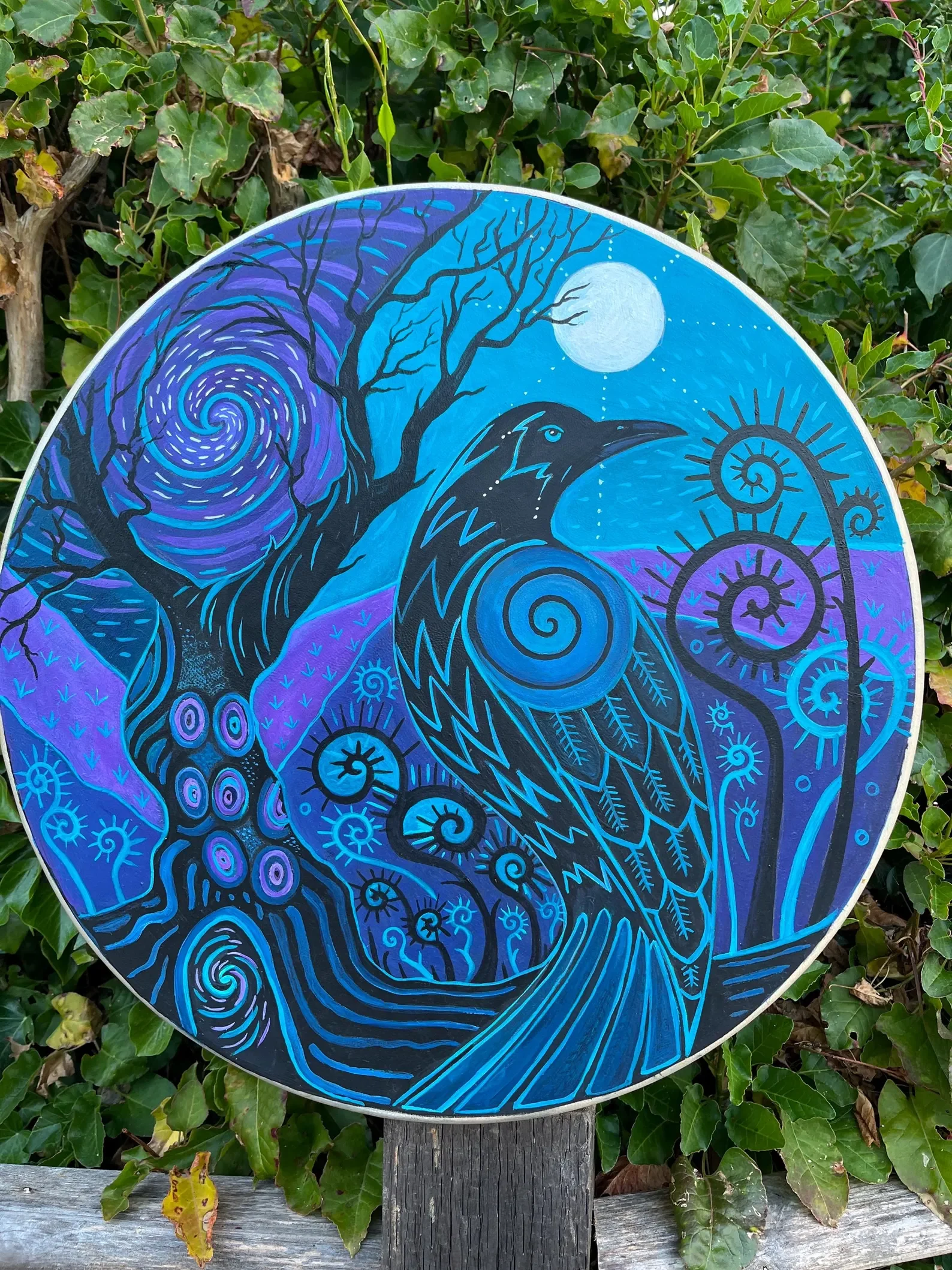 Raven and The Magical Tree – Original Hand-Painted Shaman Drum