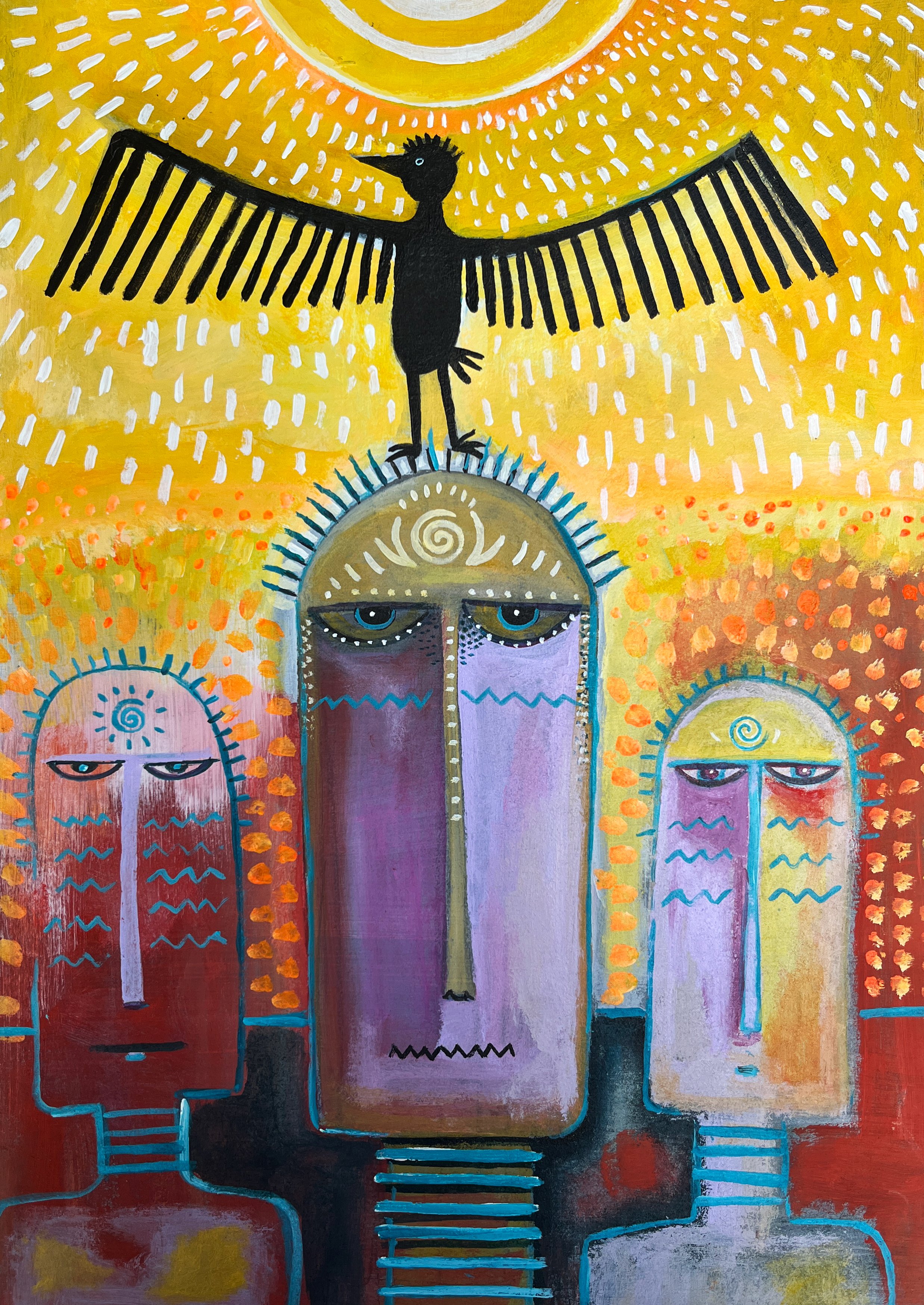 The Watchers Original Acrylic Painting & Fine Art Print | Contemporary Folk Art | A3
