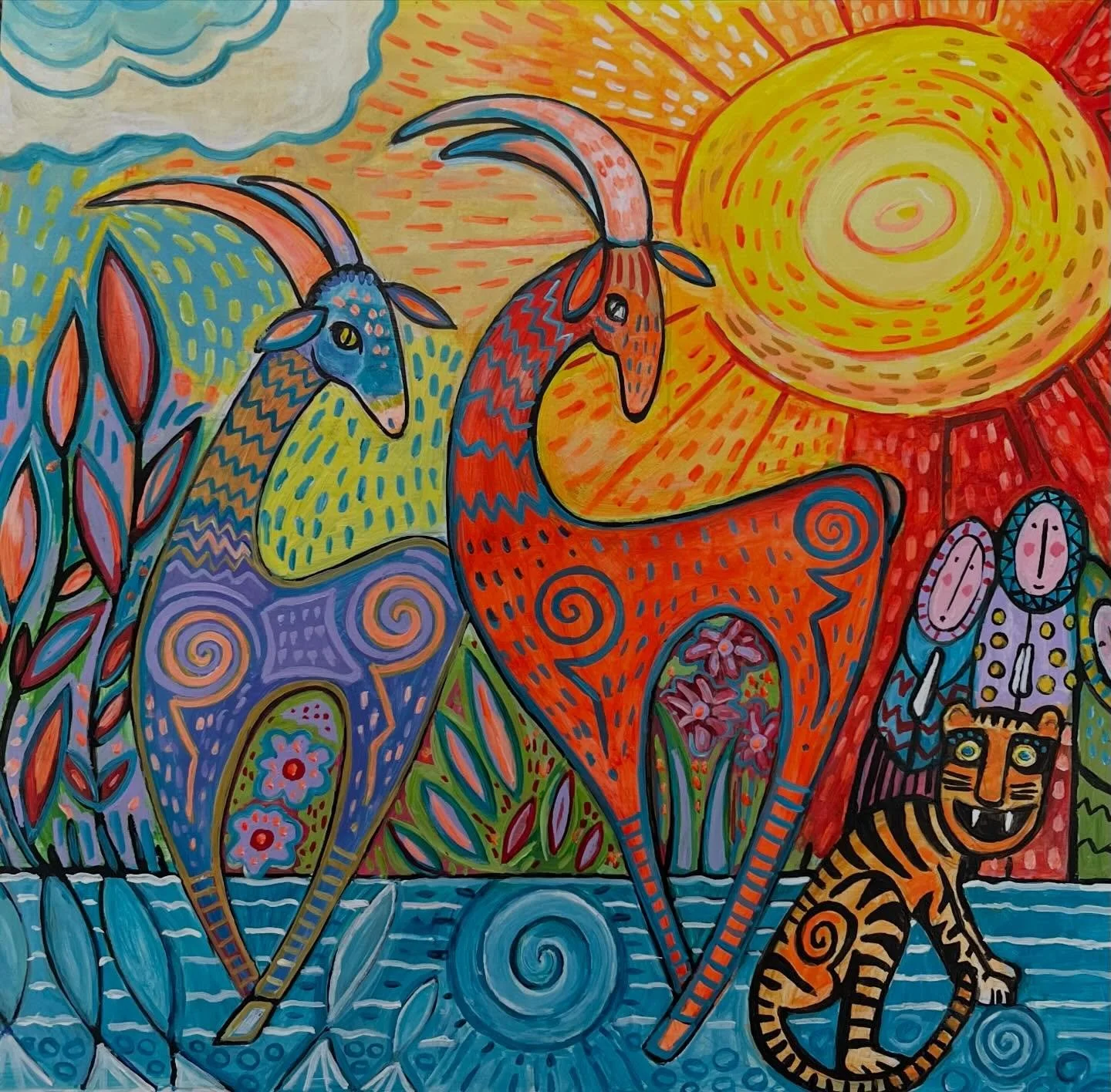 Checking You Out .. this little painting is another one from my new series . The style is influenced by folk art and shamanic art influences .
.
.
.
.
#folkart #shamanicart #storytellingart #funkyart #uniqueartwork
