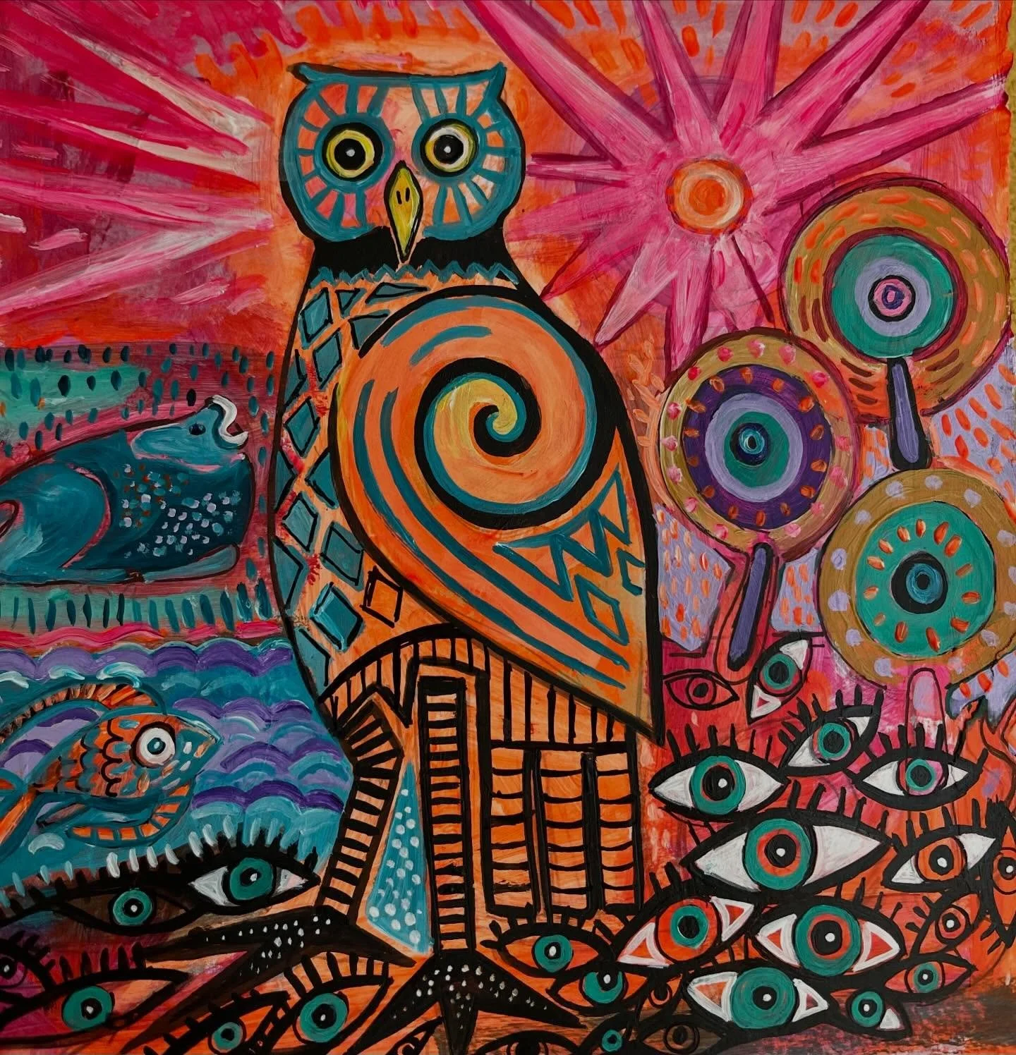 Eyes of Wisdom&hellip; New painting part of latest series.
.

.
.
#funart #storytellingart #folkart  #funkyart #whimsicalart