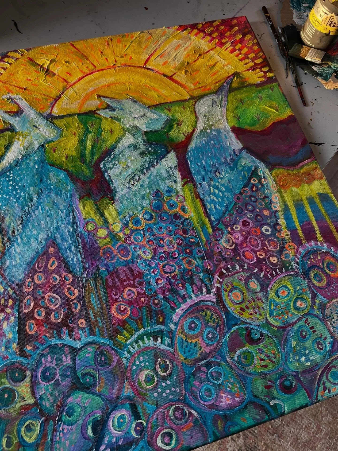 Weird painting inspired by the strange energies around at present.
Spirits in the Material World seems an appropriate title &hellip;
.
.
.
#intuitiveart #energyart #spiritualart #shamanism #storytellingart