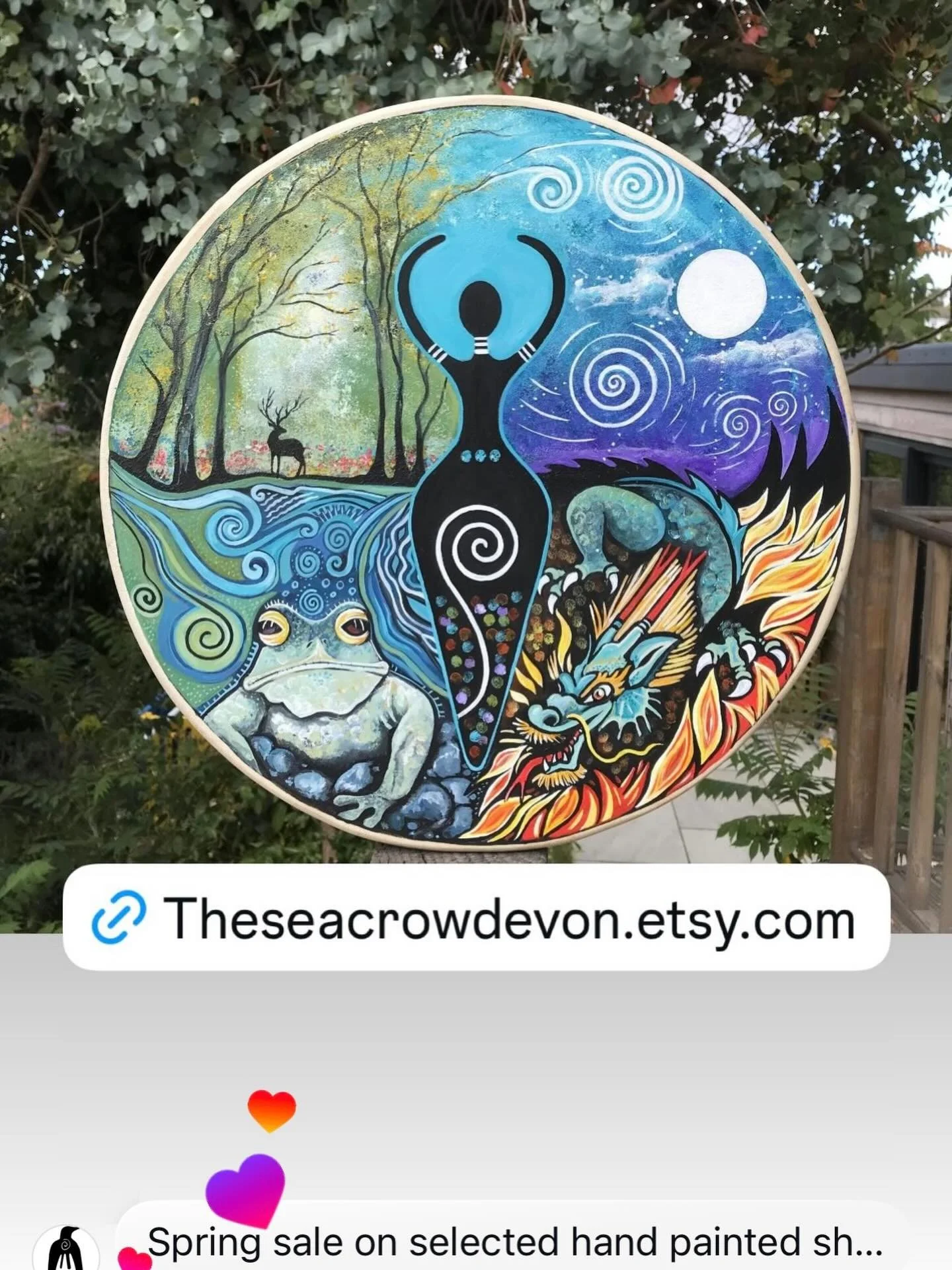Spring Sale on selected unique hand painted Shaman drums 
.
.
.
.
#shamanicdrum #medicinewoman #healingcircles #goddessart #healingjourney