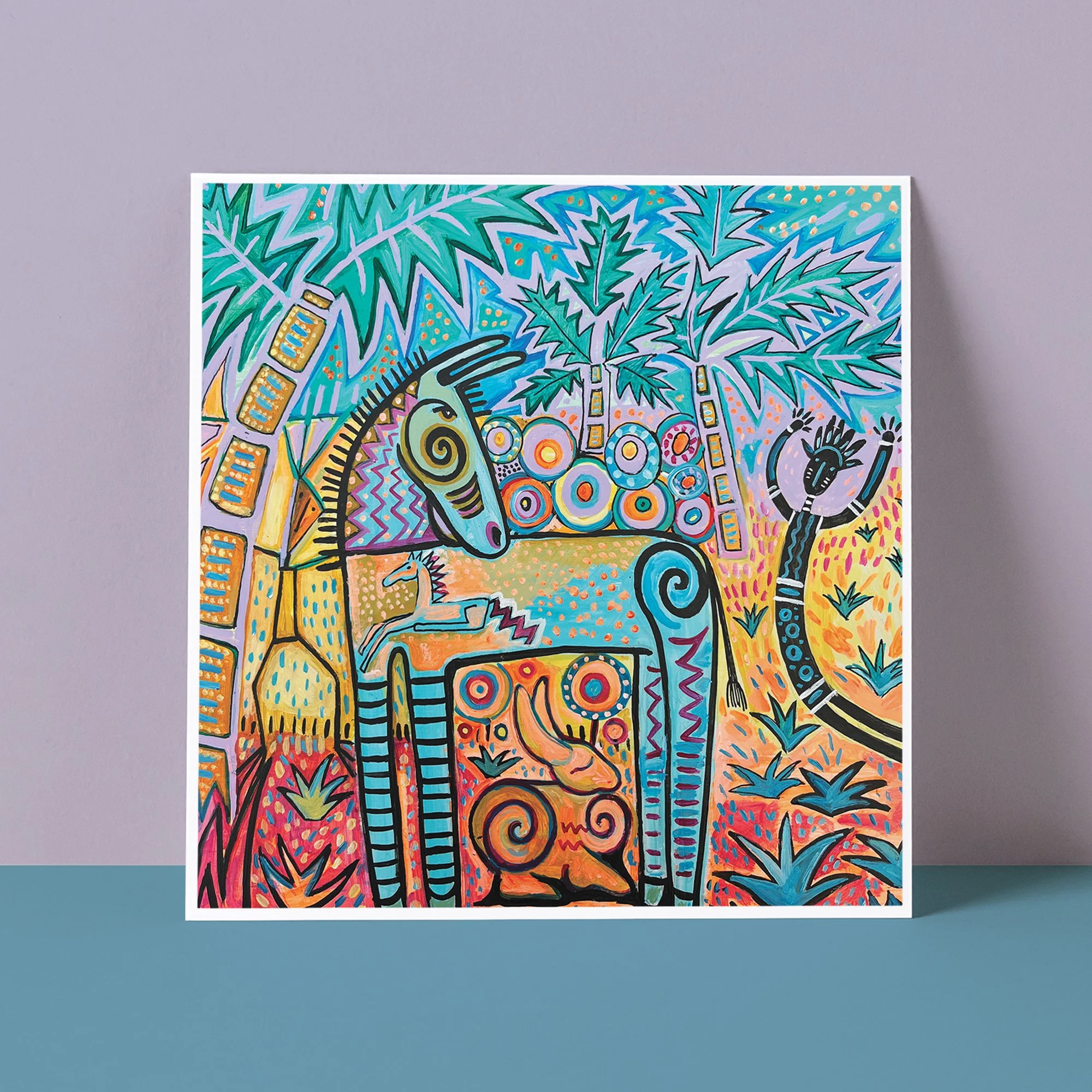 Hand Painted Folk Art Greeting Card - Donkey Days