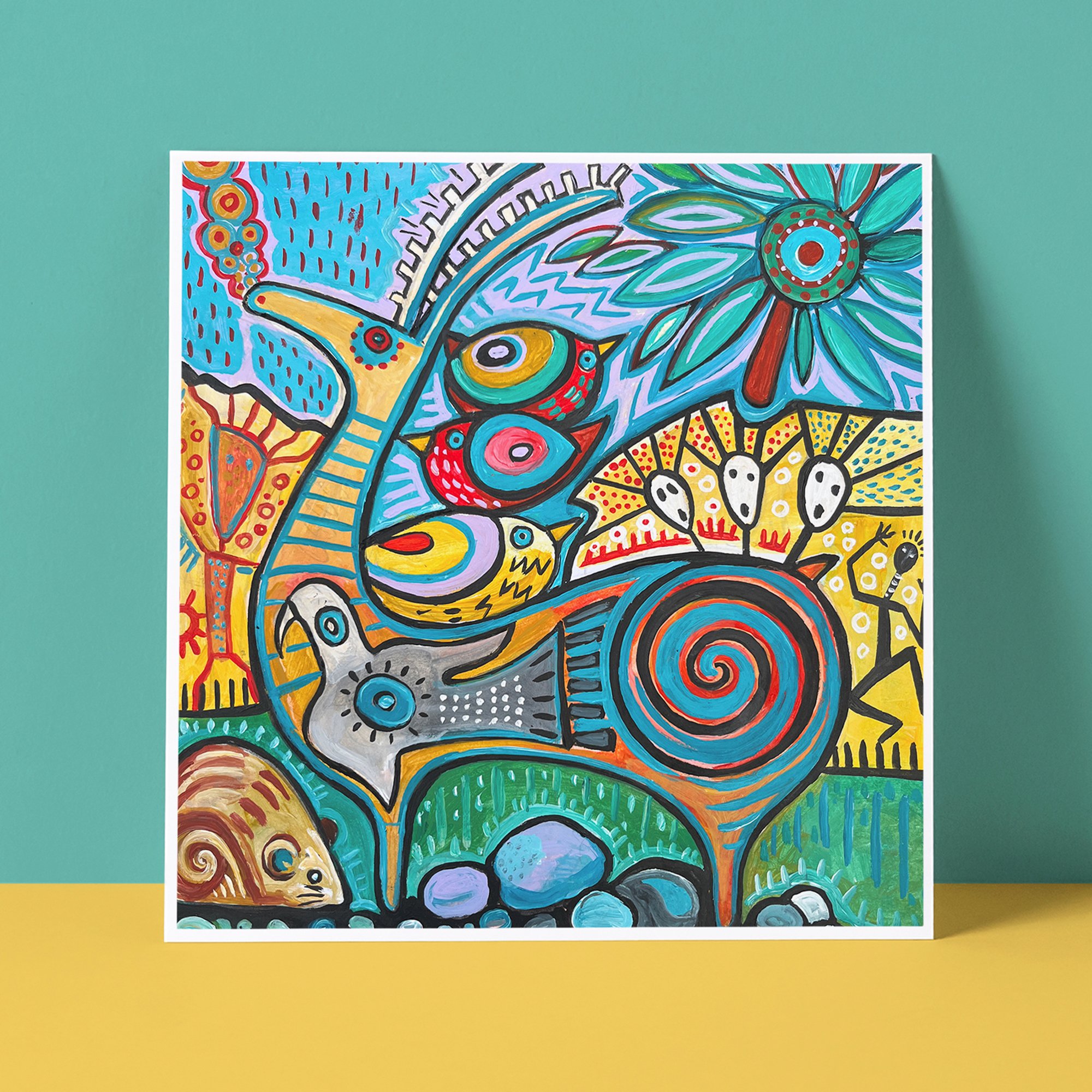Hand Painted Folk Art Greeting Card - All Aboard