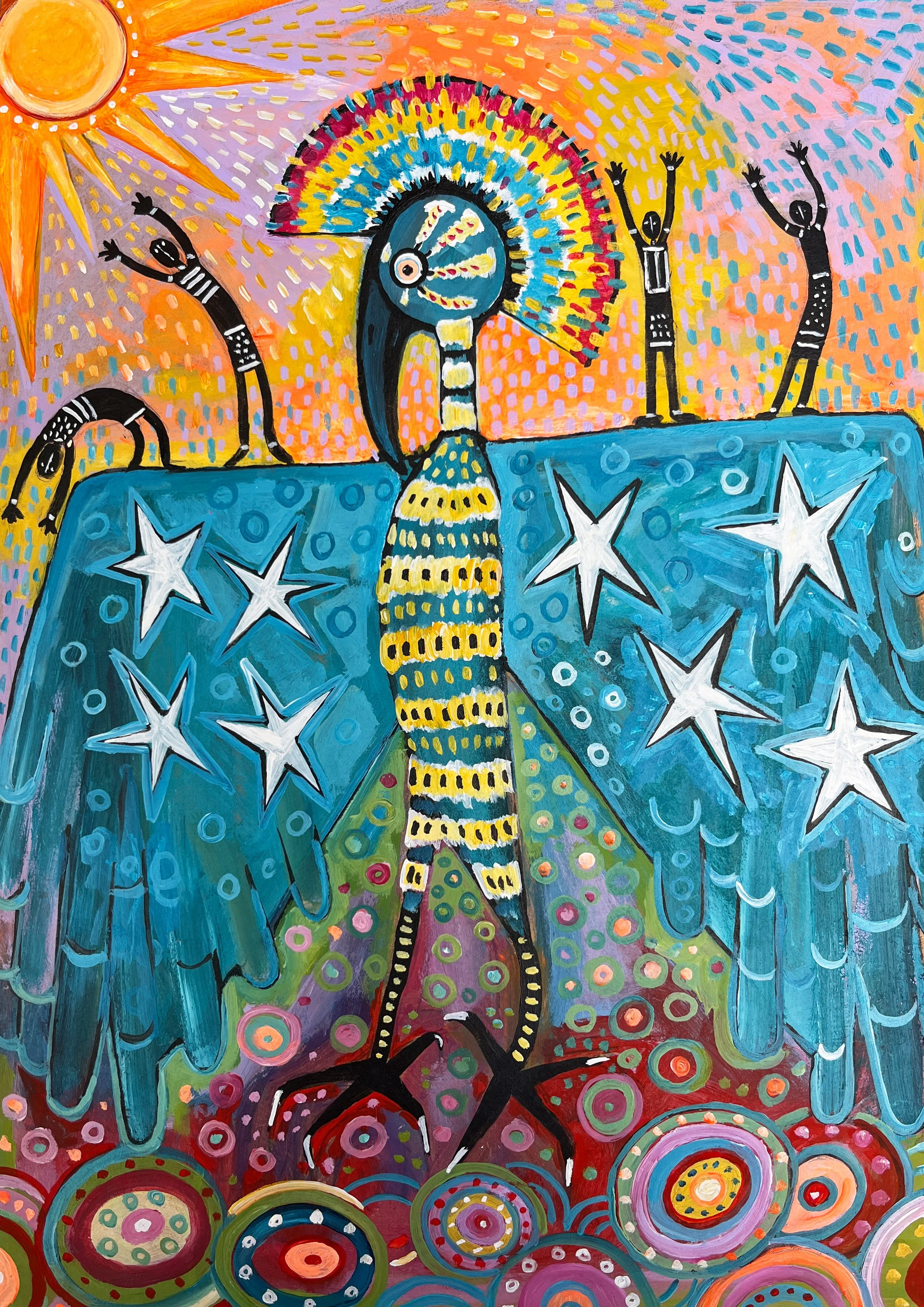 Strut & FLutter Original Acrylic Bird Painting | Fine Art Print | Contemporary Folk Art | A3