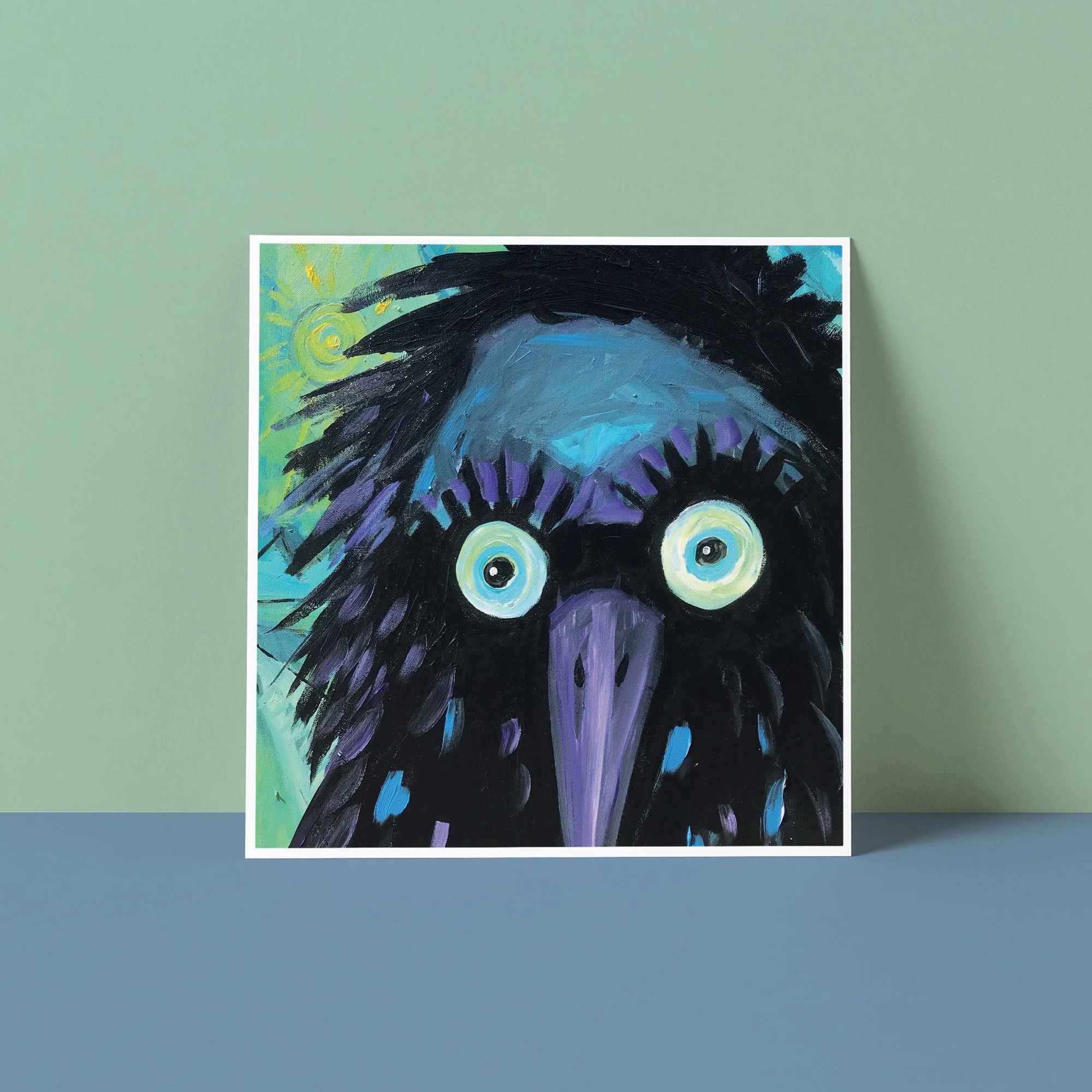 Hand Painted Folk Art Greeting Card - Crow lashes for Days