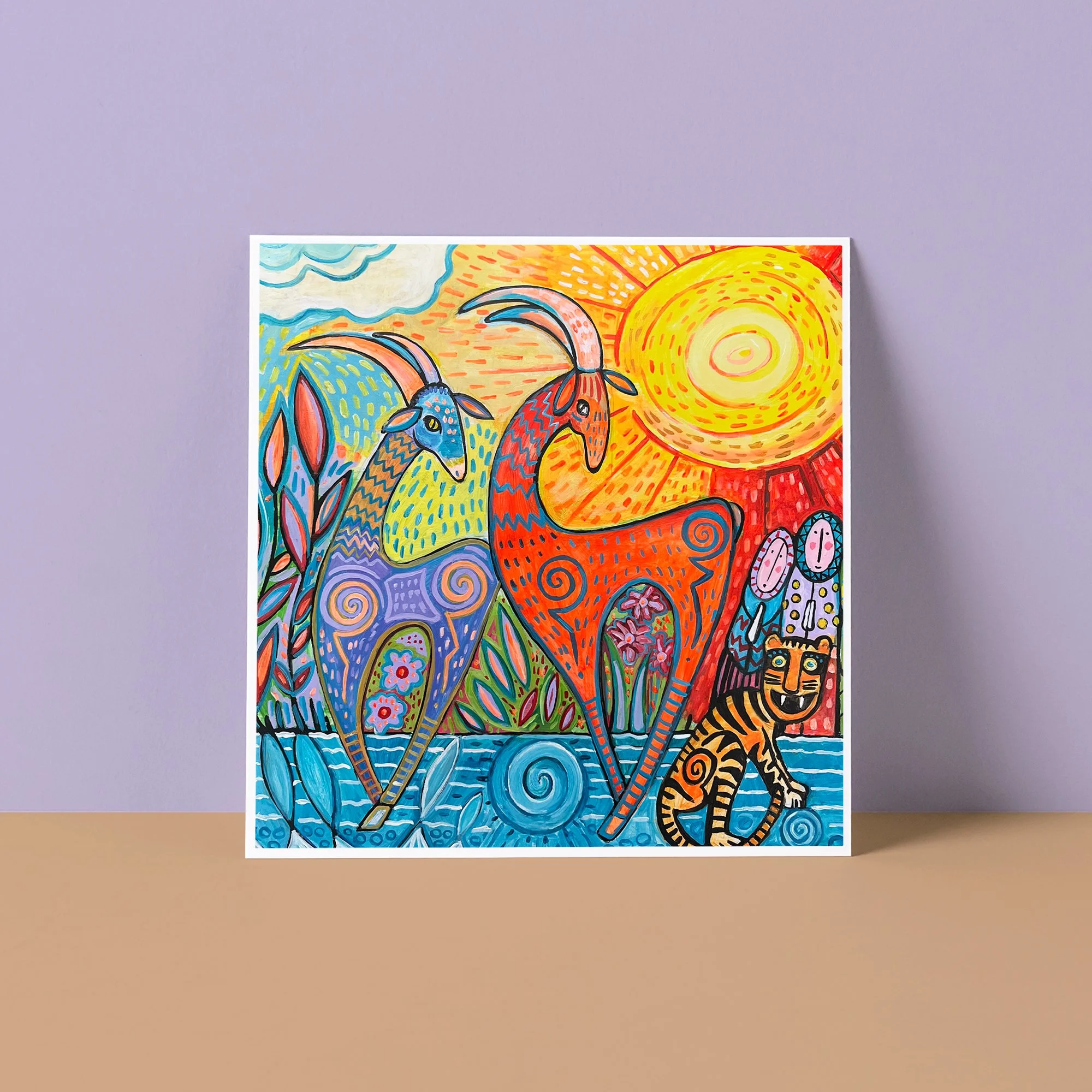 Hand Painted Folk Art Greeting Card - Checking You Out