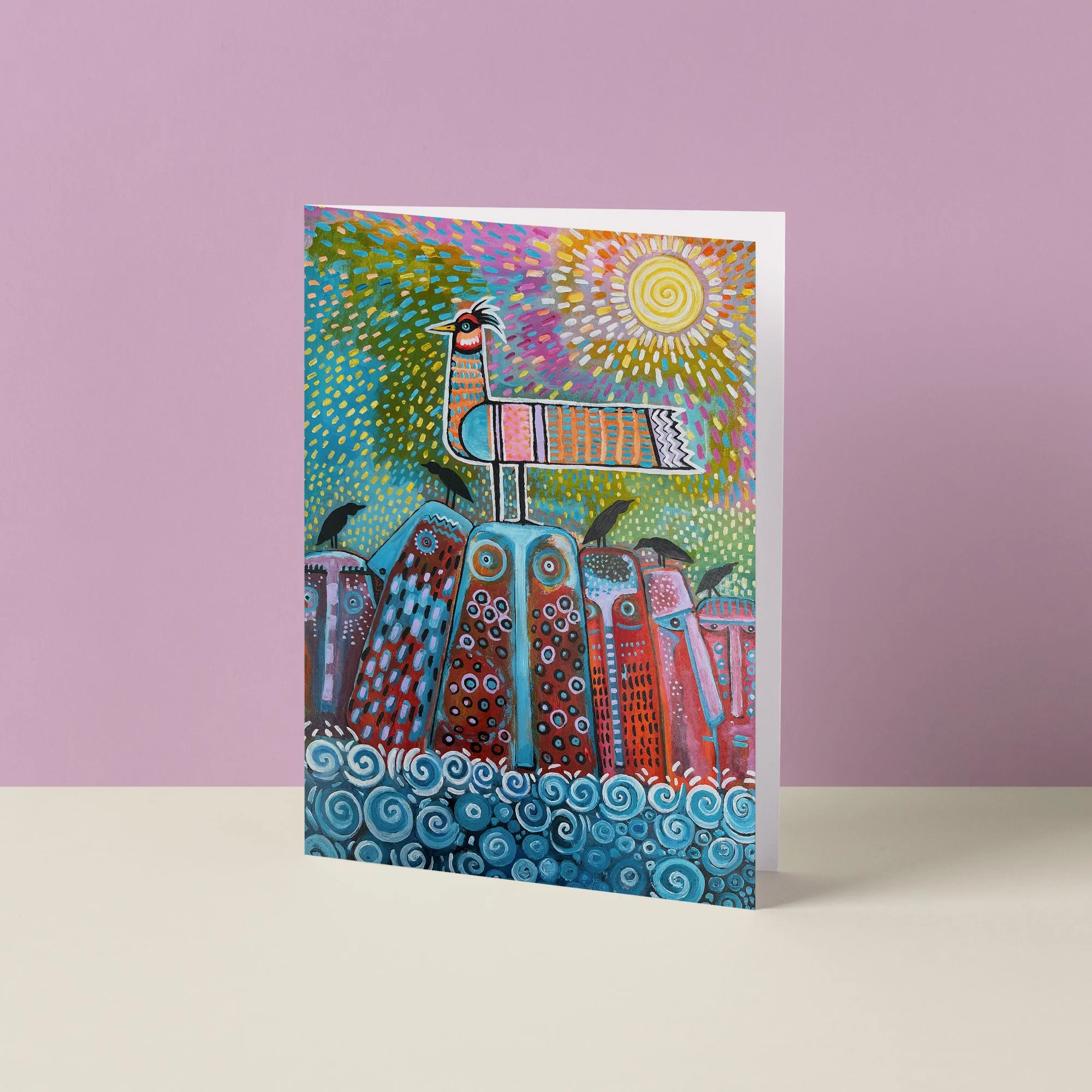 Hand Painted Folk Art Greeting Card - Keeping Your Head Above Water