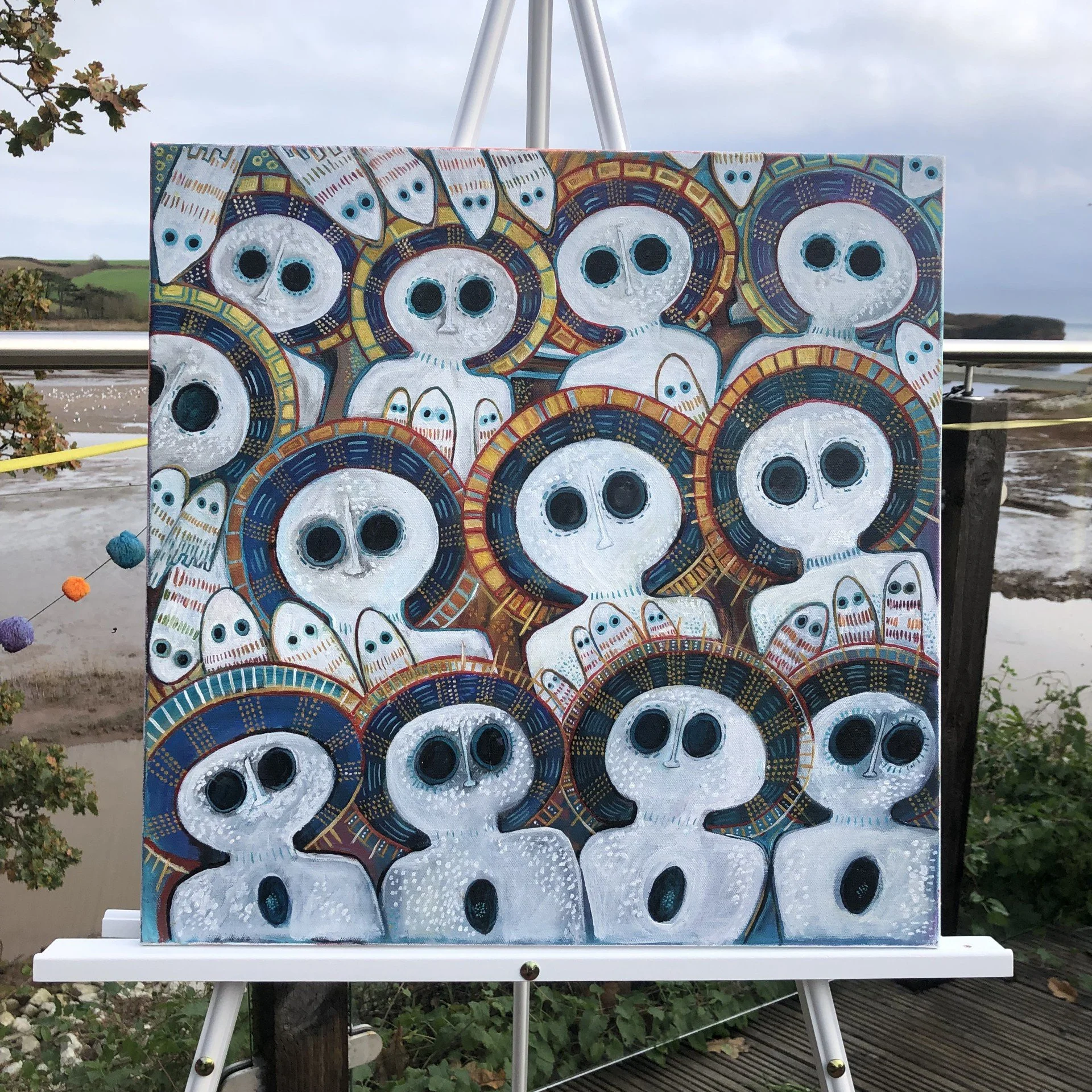 Celestial Visitors Original Folk Art Contemporary Acrylic Painting