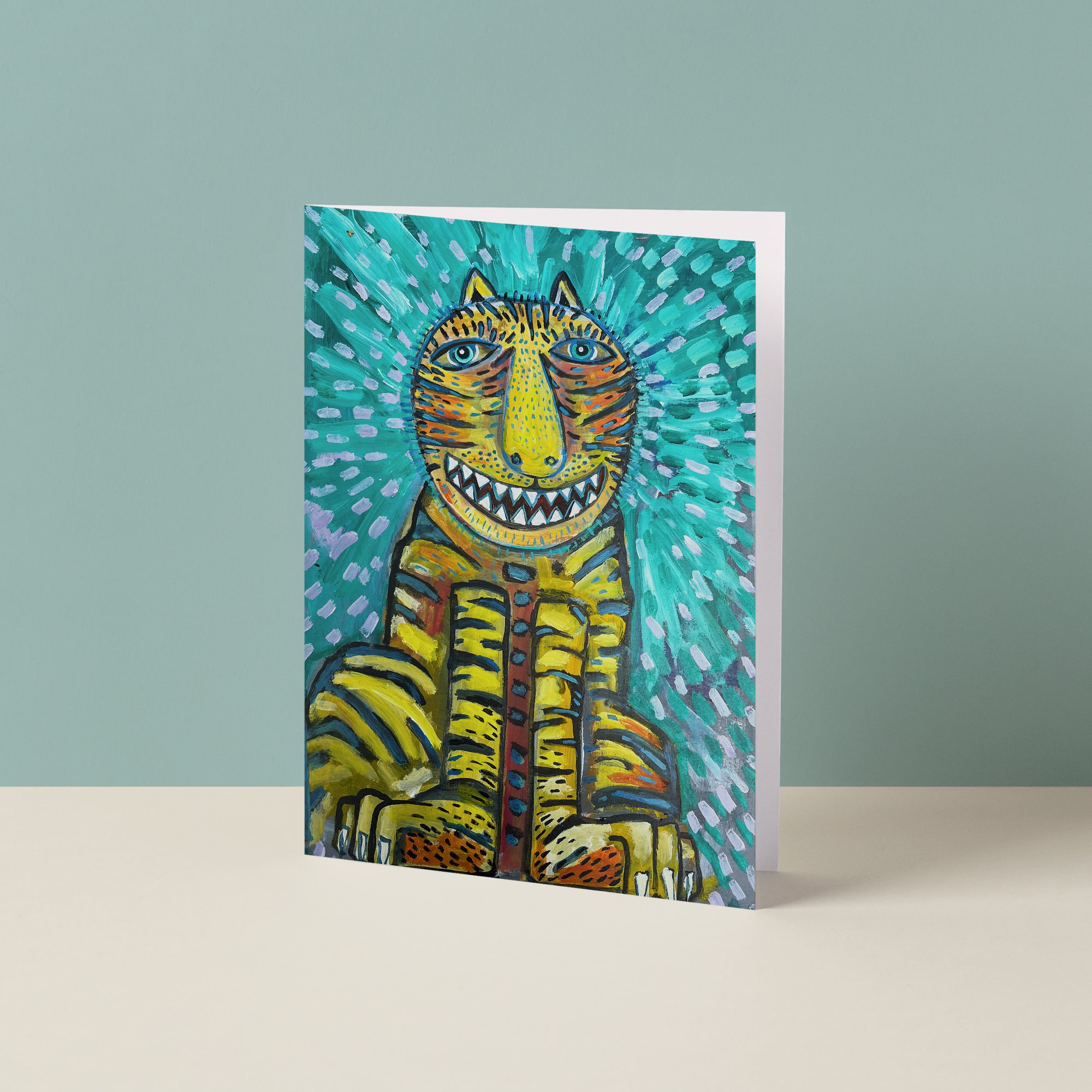 Hand Painted Folk Art Greeting Card - Easy Tiger