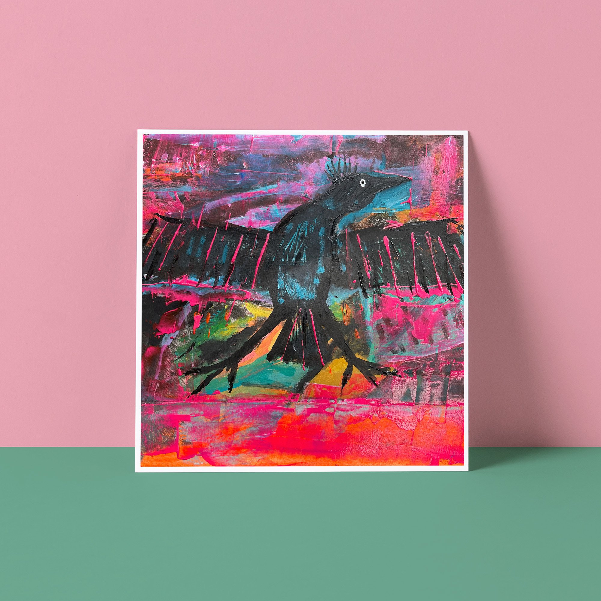 Hand Painted Folk Art Greeting Card - Forgotten How To Fly