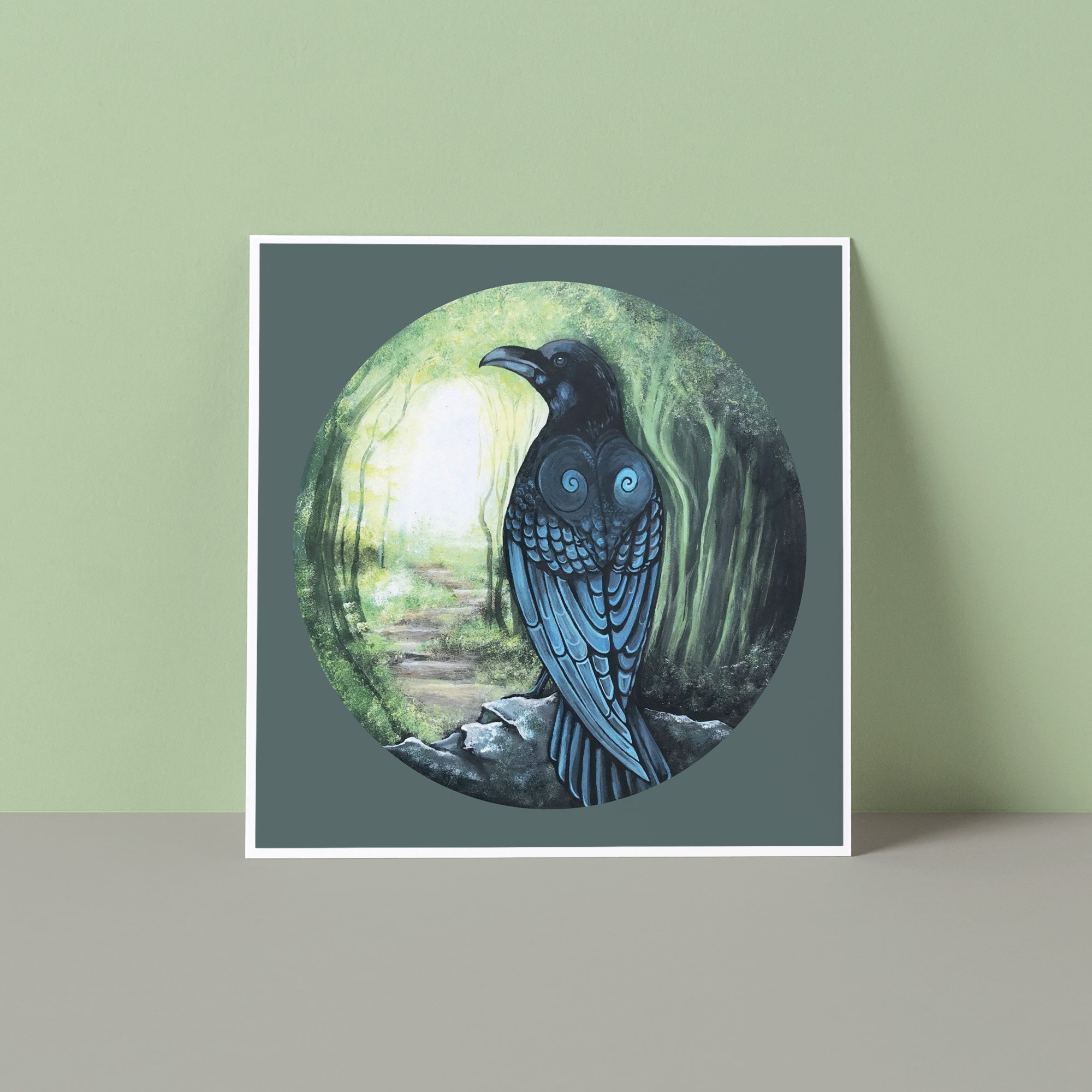 Hand Painted Folk Art Greeting Card - Crows Path