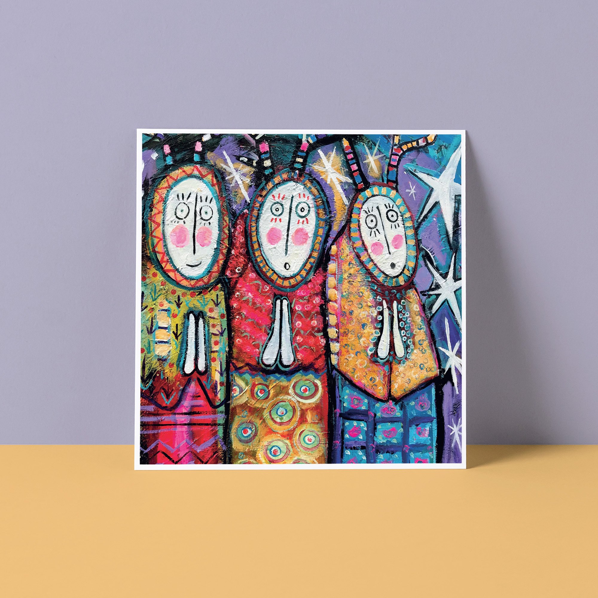 Hand Painted Folk Art Greeting Card - Three Wise Druids